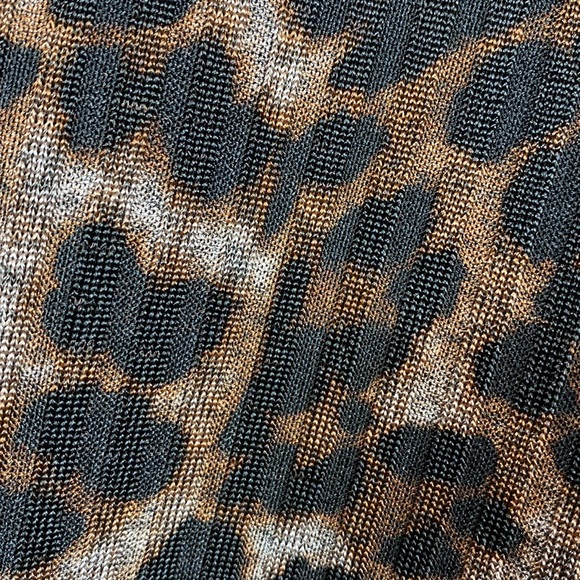 •DKNY• {ribbed} Mock-neck Semi-Sheer |lined| leopard print [long-sleeved] Top XL - Picture 7 of 14